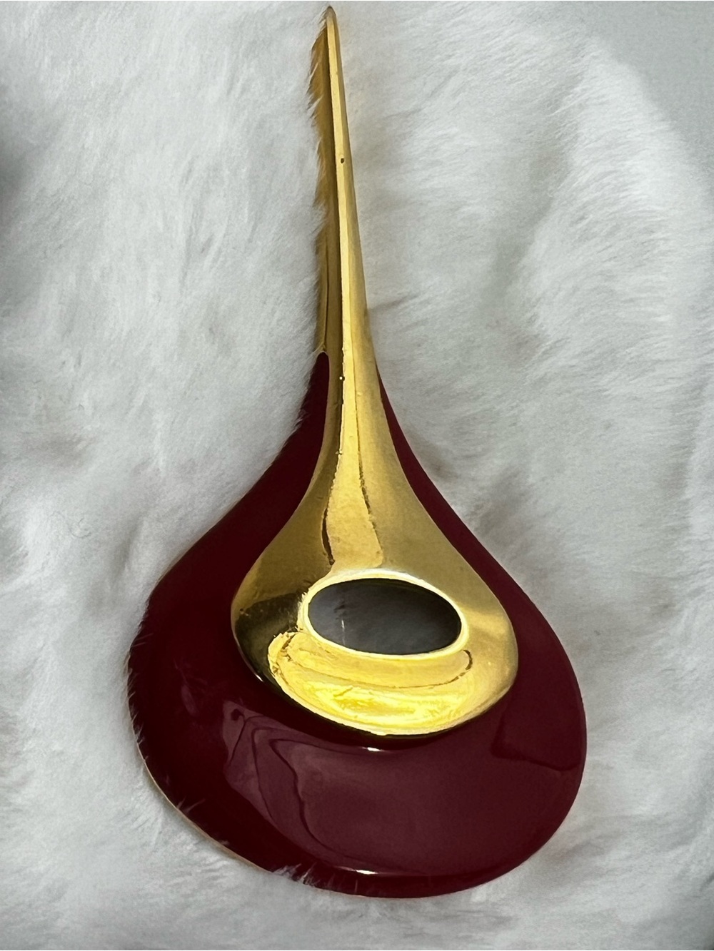 Vintage Monet Signed Red Enamel Gold Tone Modernist Teardrop Brooch Pin